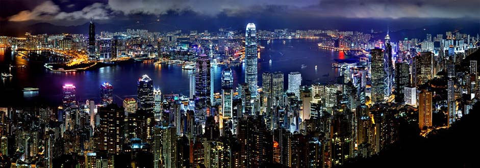 Architecture-Asia Night Skyline Hong-Kong