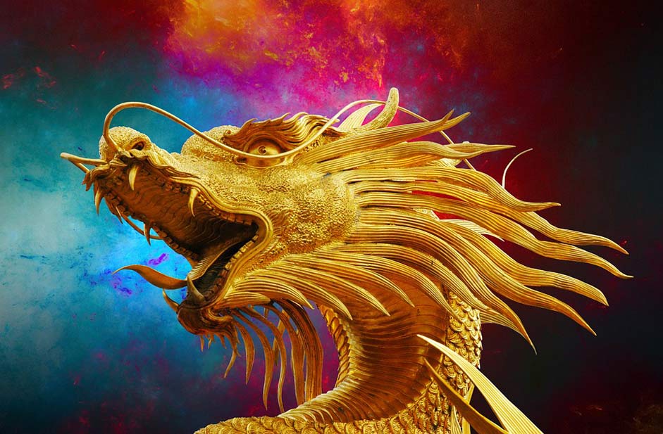Thailand Golden-Dragon Broncefigur Dragon
