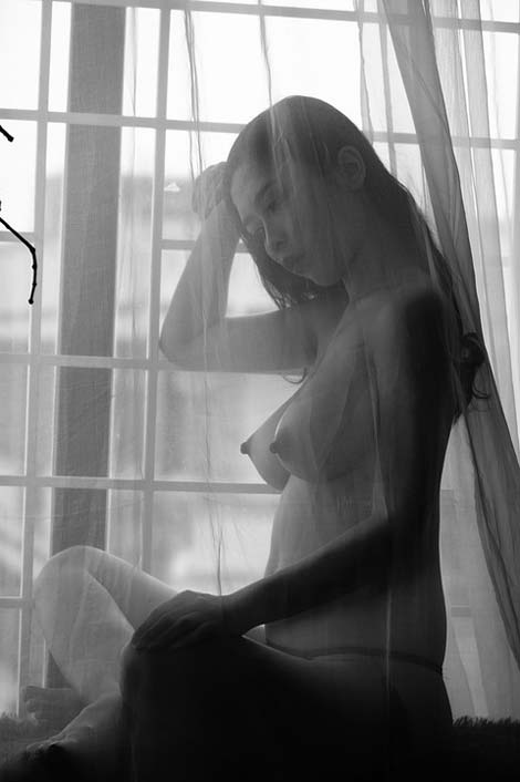 Woman Window Black-And-White Blinds