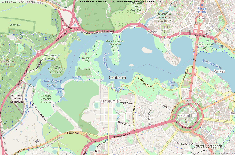 Karte Von Canberra Australien