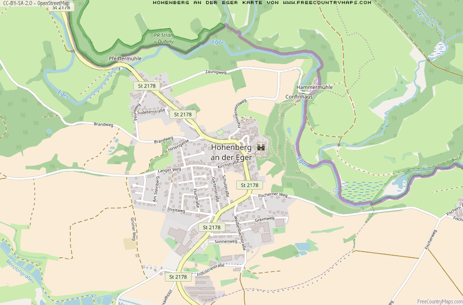 Karte Von Hohenberg an der Eger Deutschland
