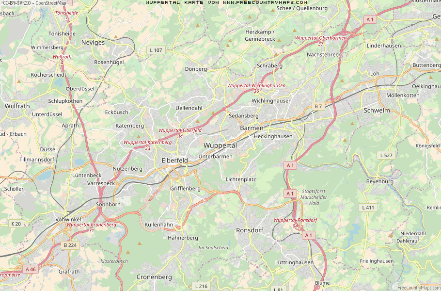 Karte Von Wuppertal Deutschland
