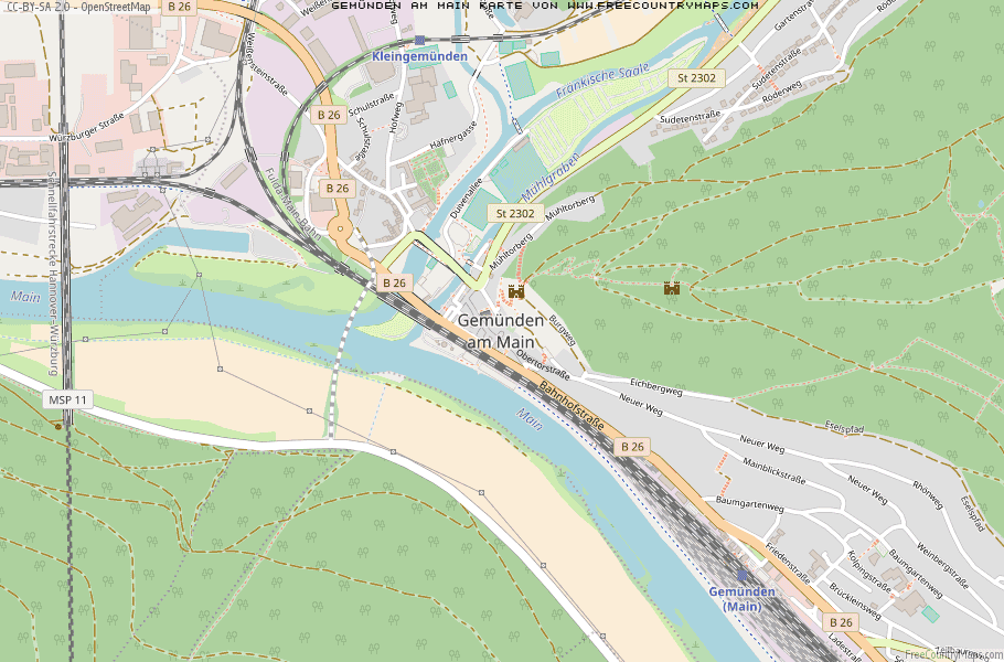 Karte Von Gemünden am Main Deutschland