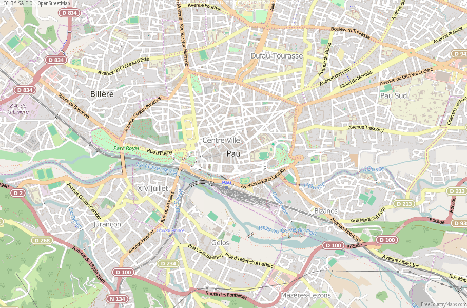 Karte von Pau :: Frankreich Breiten- und Längengrad : Kostenlose Karten