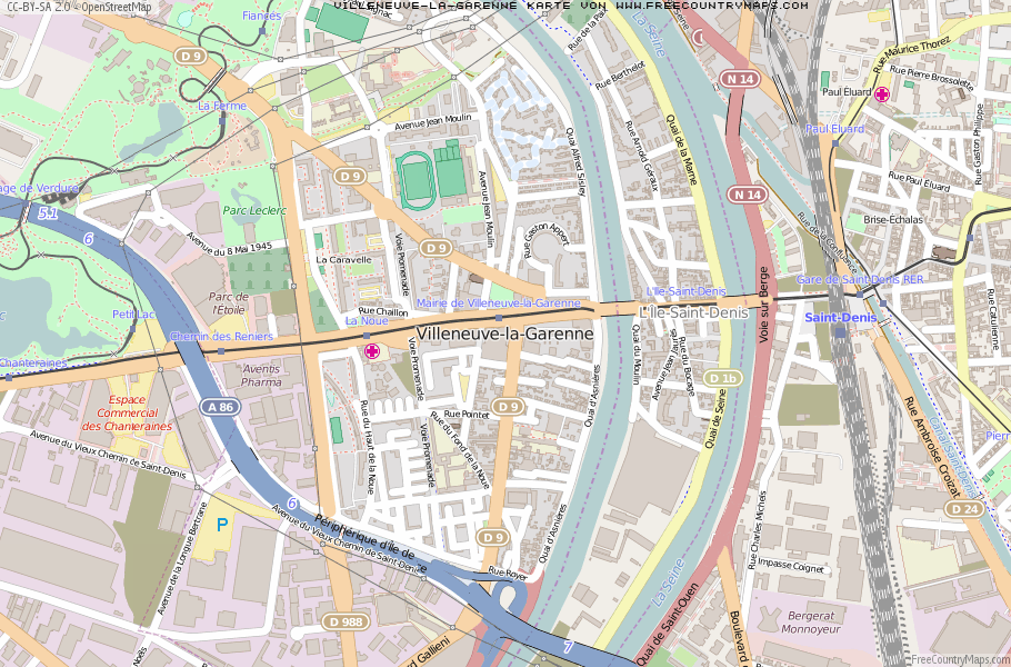 Karte Von Villeneuve-la-Garenne Frankreich