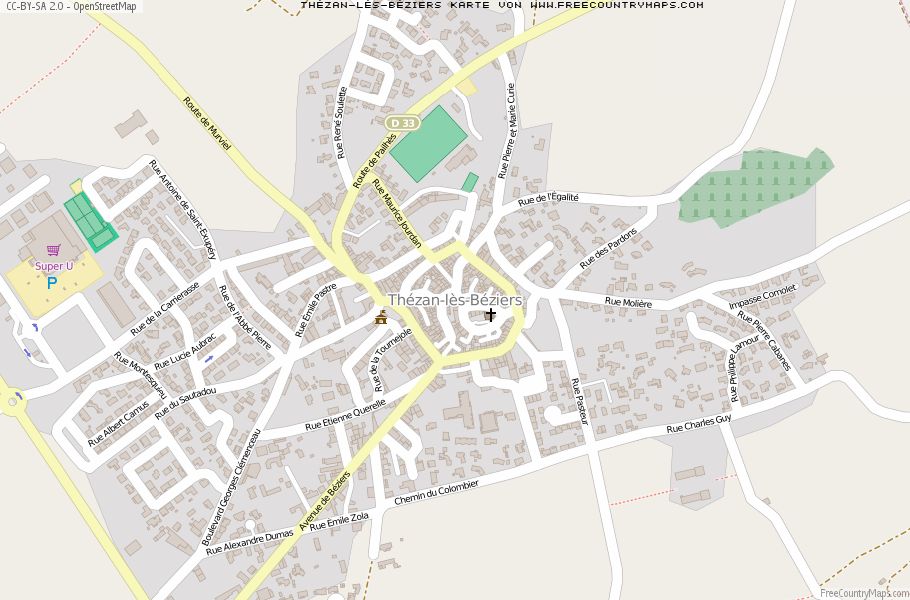 Karte Von Thézan-lès-Béziers Frankreich