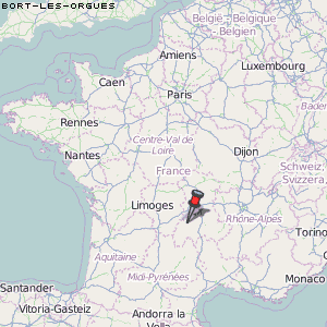 Bort-les-Orgues Karte Frankreich