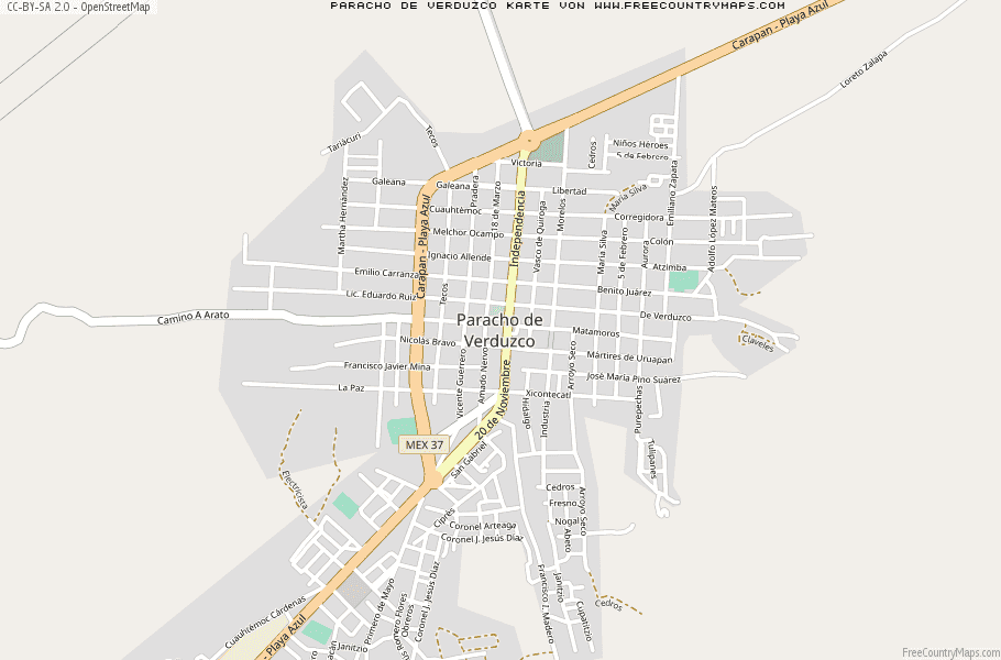 Karte Von Paracho de Verduzco Mexiko