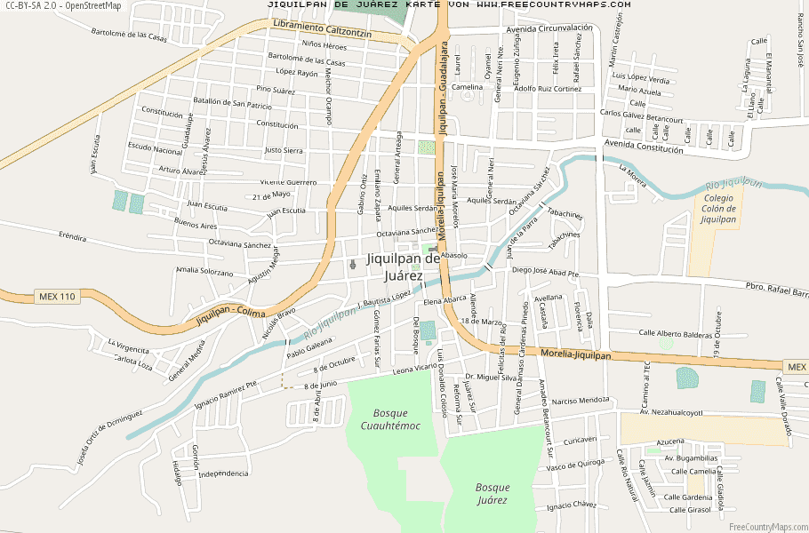 Karte Von Jiquilpan de Juárez Mexiko