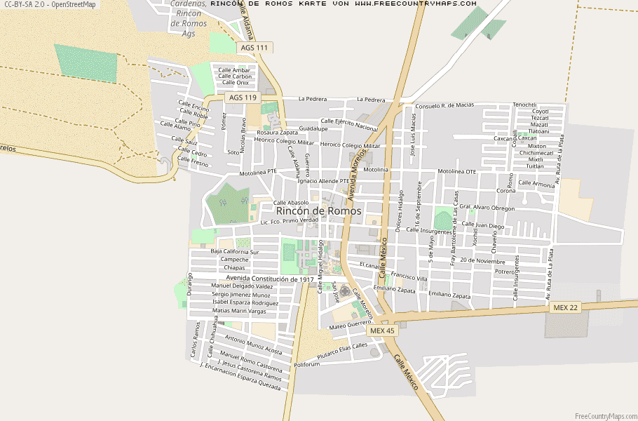 Karte Von Rincón de Romos Mexiko
