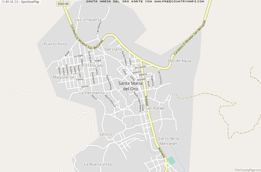 Karte Von Santa Maria del Oro Mexiko