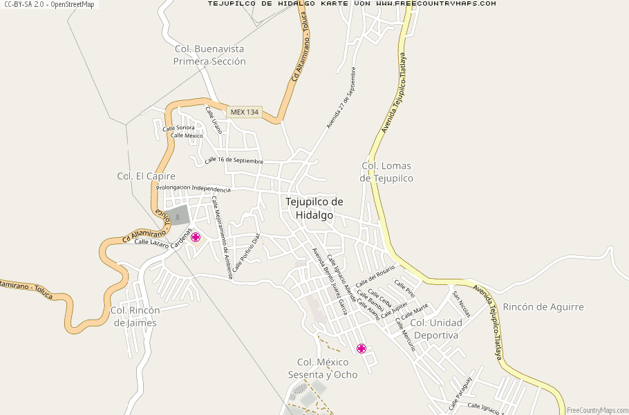 Karte Von Tejupilco de Hidalgo Mexiko