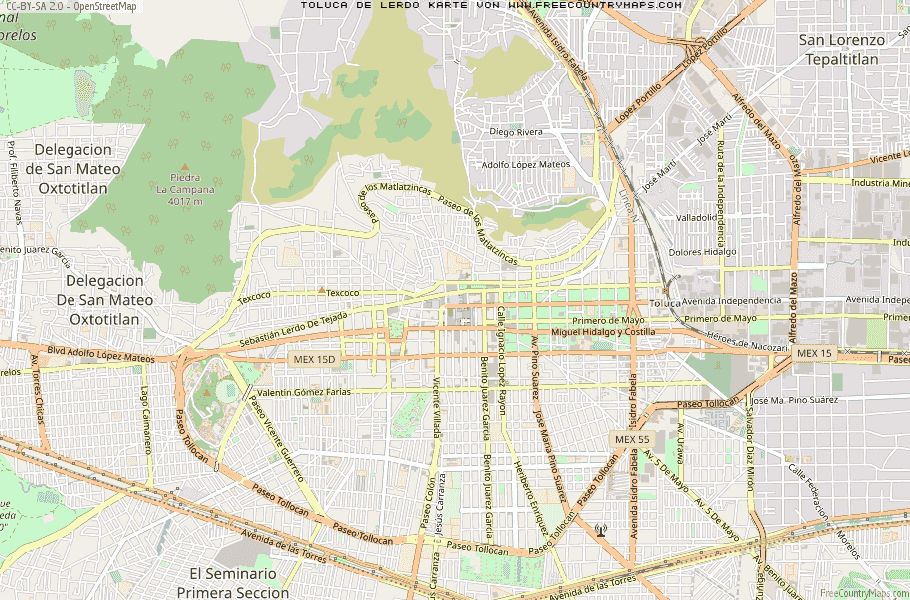 Karte Von Toluca de Lerdo Mexiko