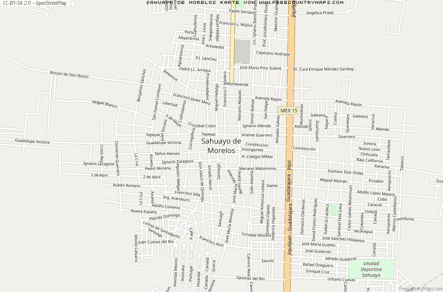 Karte Von Sahuayo de Morelos Mexiko