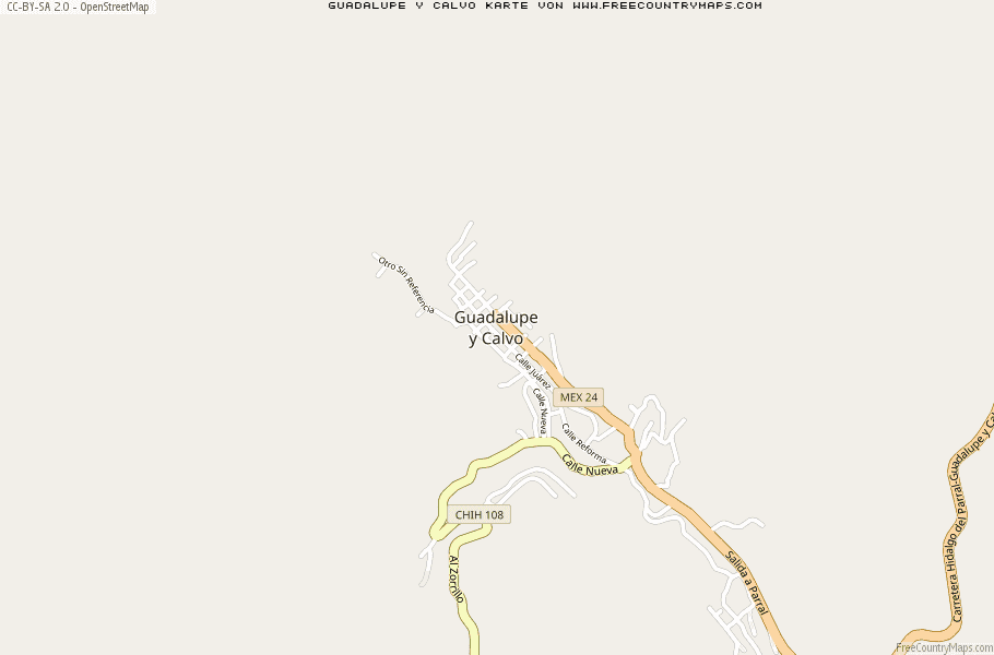 Karte Von Guadalupe y Calvo Mexiko