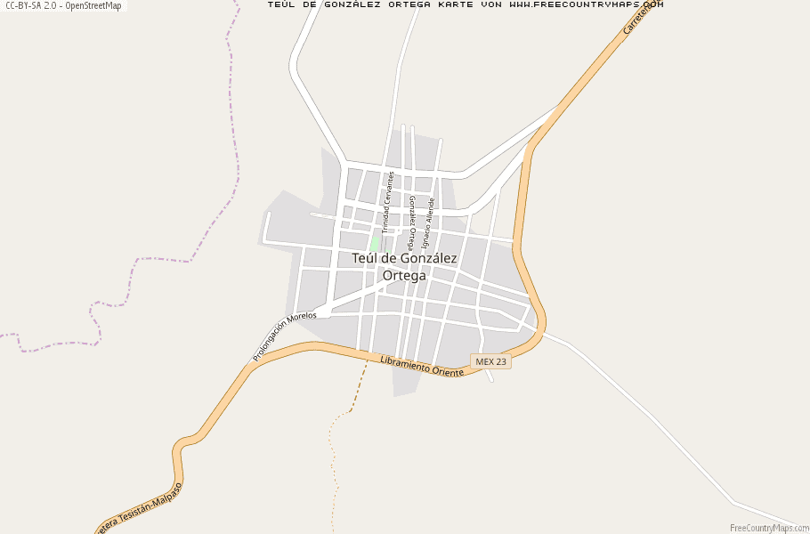 Karte Von Teúl de González Ortega Mexiko