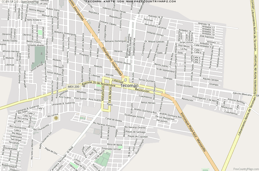 Karte Von Tecomán Mexiko