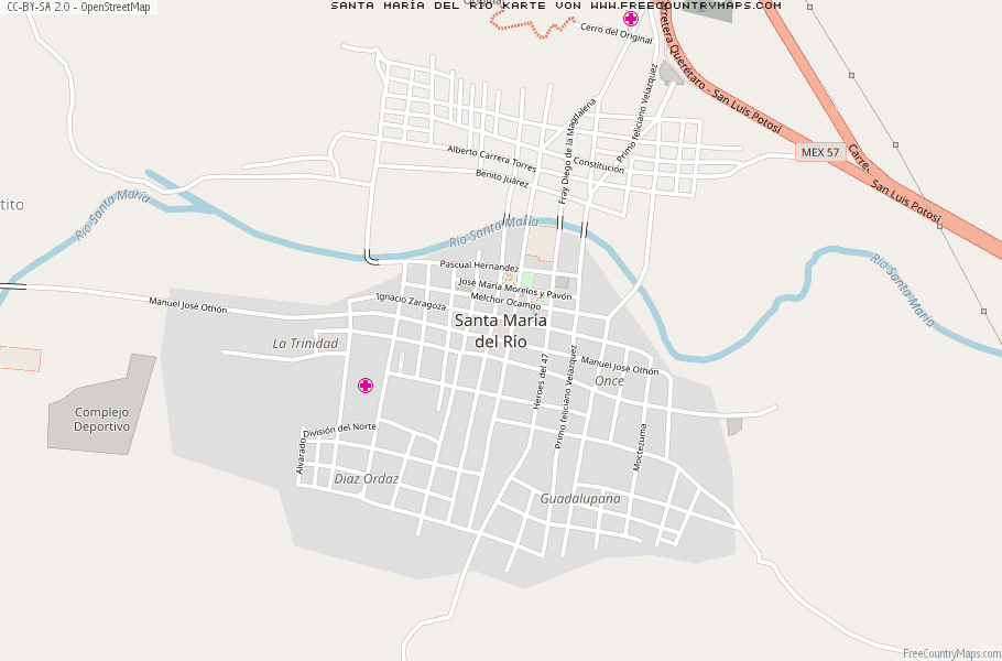Karte Von Santa María del Río Mexiko