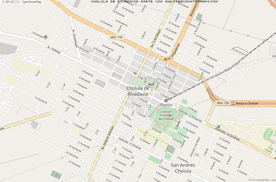 Karte Von Cholula de Rivadavia Mexiko