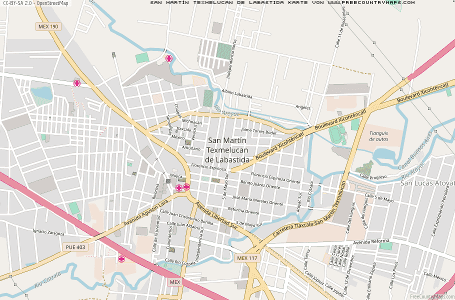 Karte Von San Martín Texmelucan de Labastida Mexiko