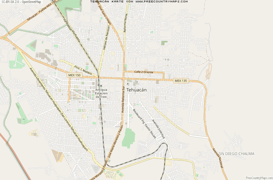 Karte Von Tehuacán Mexiko
