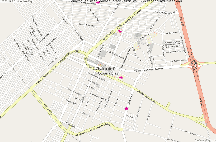 Karte Von Chalco de Díaz Covarrubias Mexiko