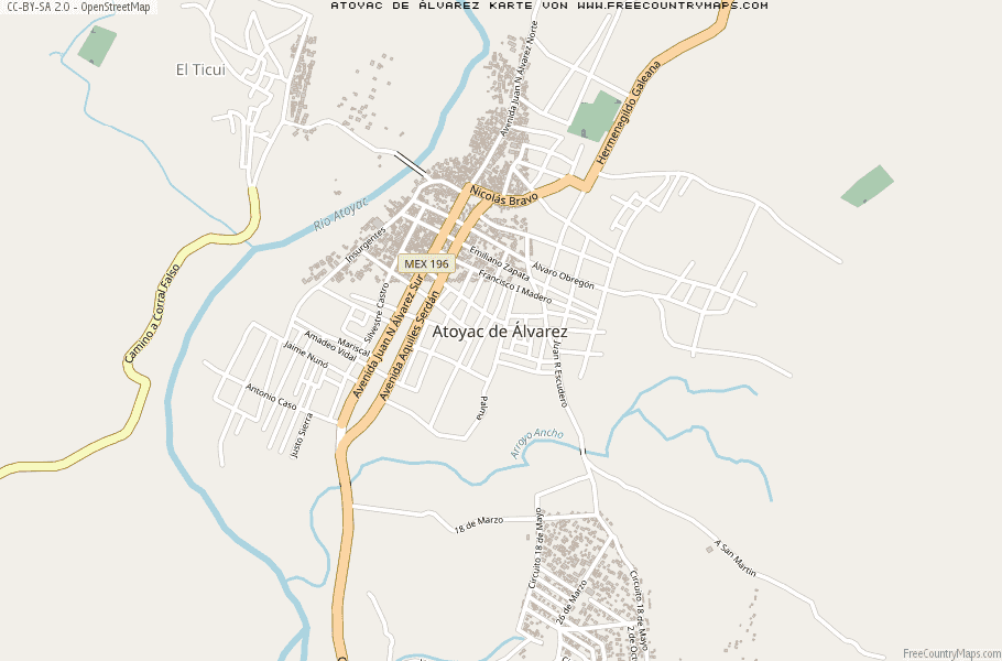 Karte Von Atoyac de Álvarez Mexiko