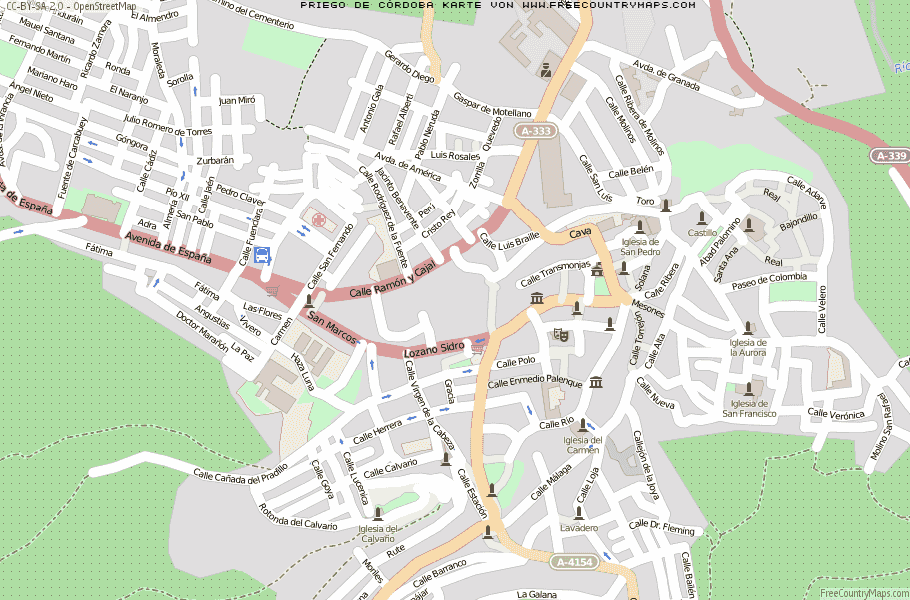 Karte Von Priego de Córdoba Spanien