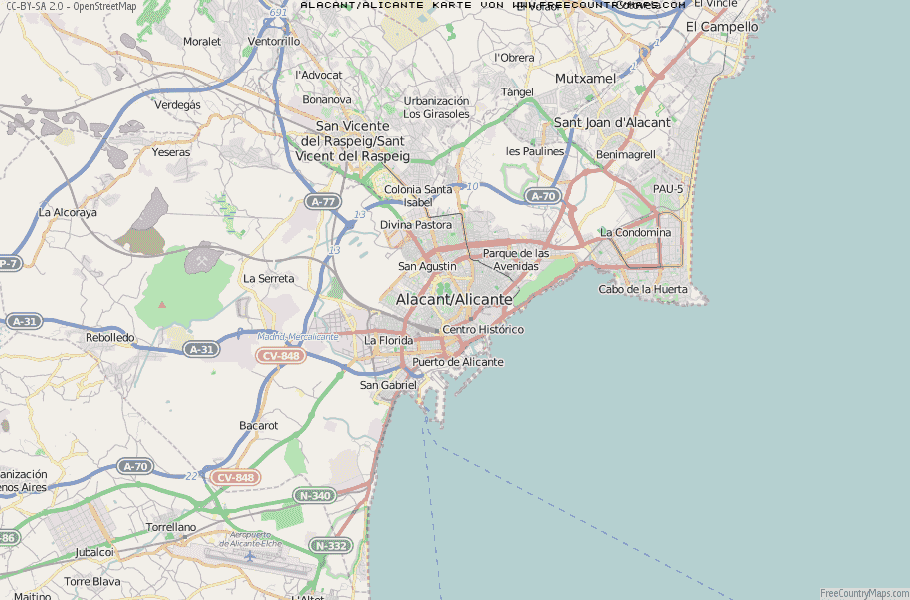 Karte Von Alacant/Alicante Spanien