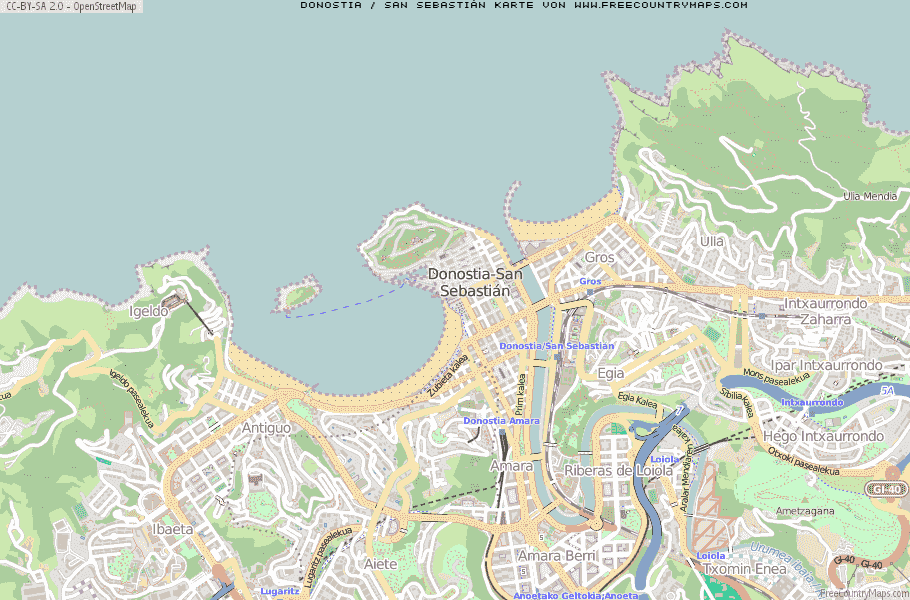 Karte Von Donostia / San Sebastián Spanien