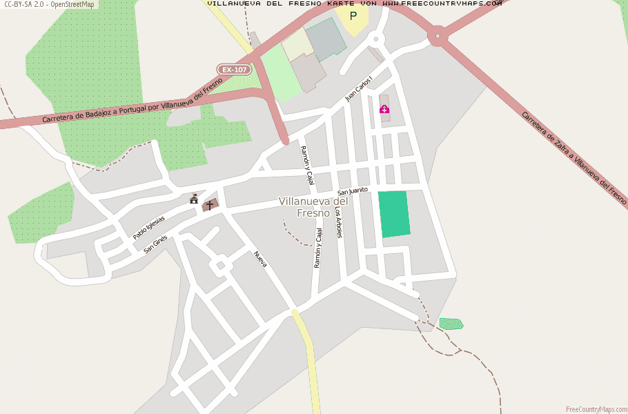 Karte Von Villanueva del Fresno Spanien