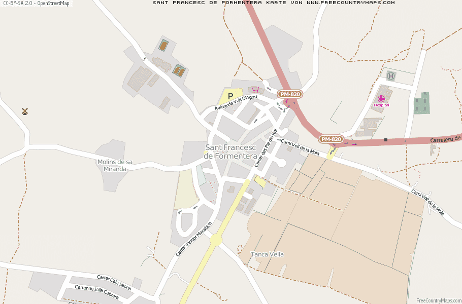 Karte Von Sant Francesc de Formentera Spanien