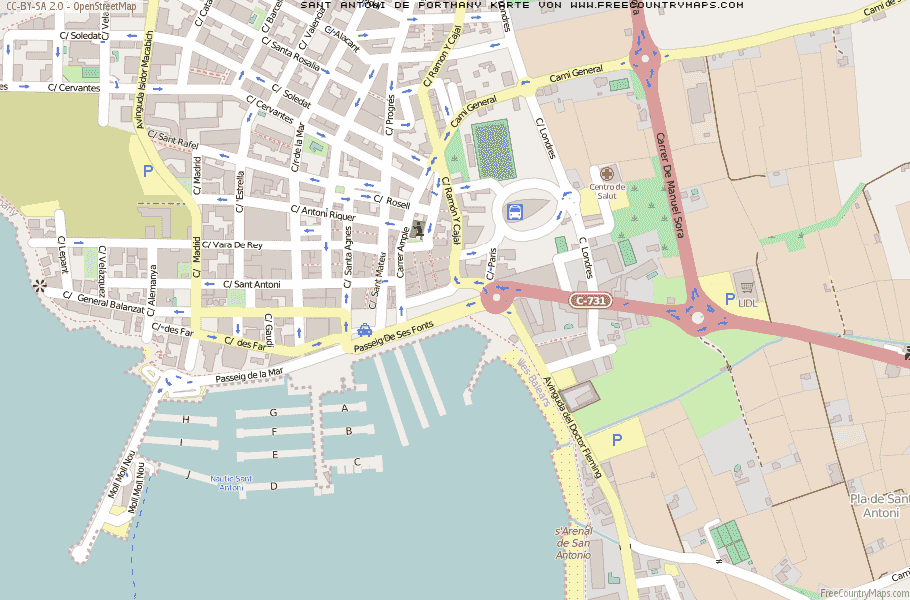 Karte Von Sant Antoni de Portmany Spanien