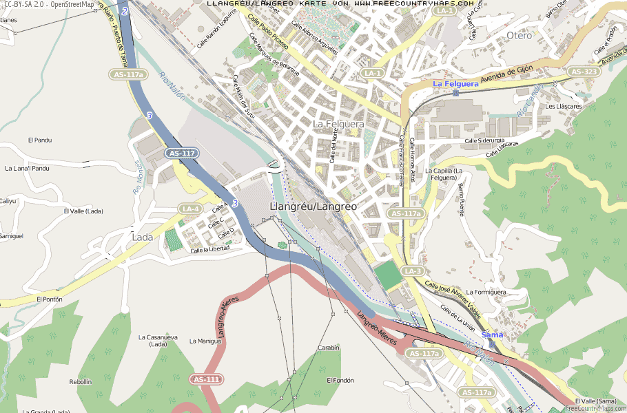 Karte Von Llangréu/Langreo Spanien
