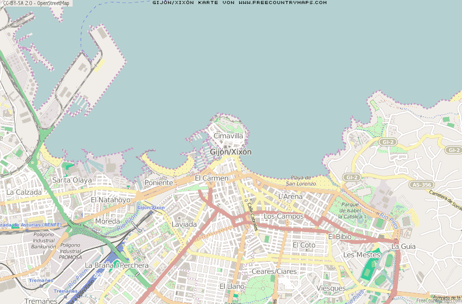 Karte Von Gijón/Xixón Spanien
