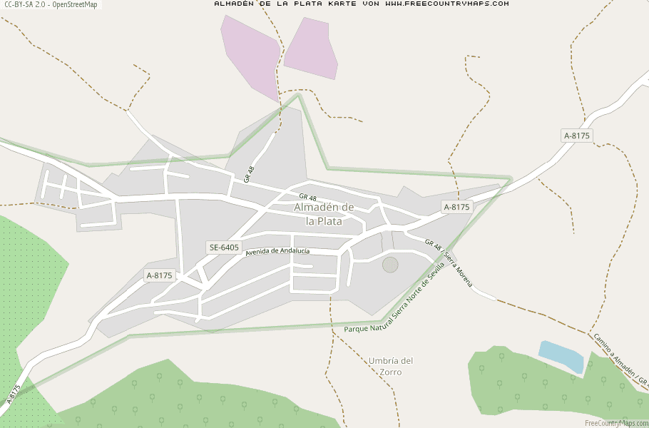 Karte Von Almadén de la Plata Spanien