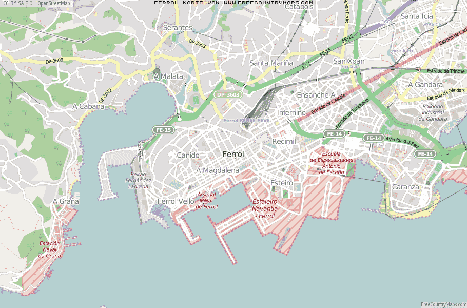 Karte Von Ferrol Spanien
