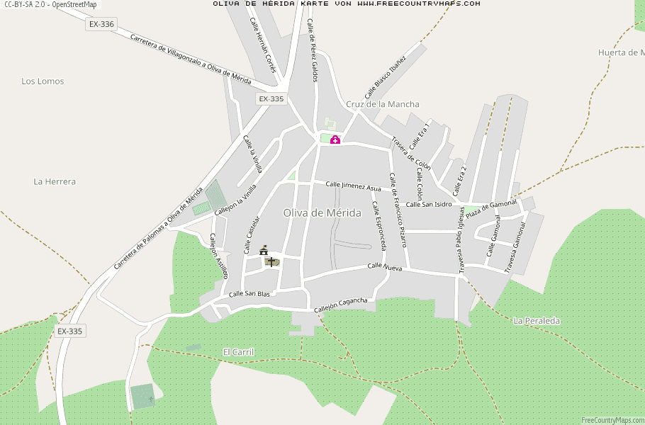 Karte Von Oliva de Mérida Spanien