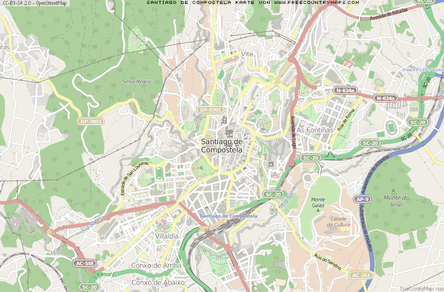 Karte Von Santiago de Compostela Spanien