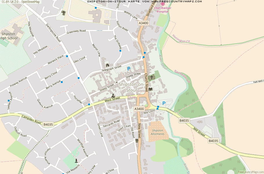 Karte Von Shipston-on-Stour Vereinigtes Knigreich