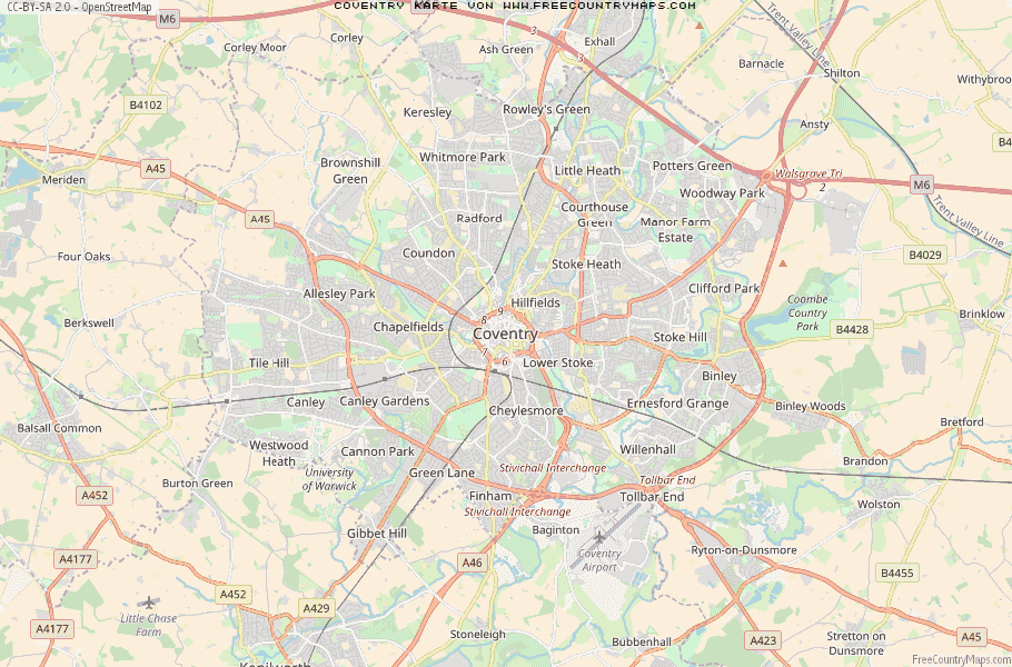 Karte Von Coventry Vereinigtes Knigreich