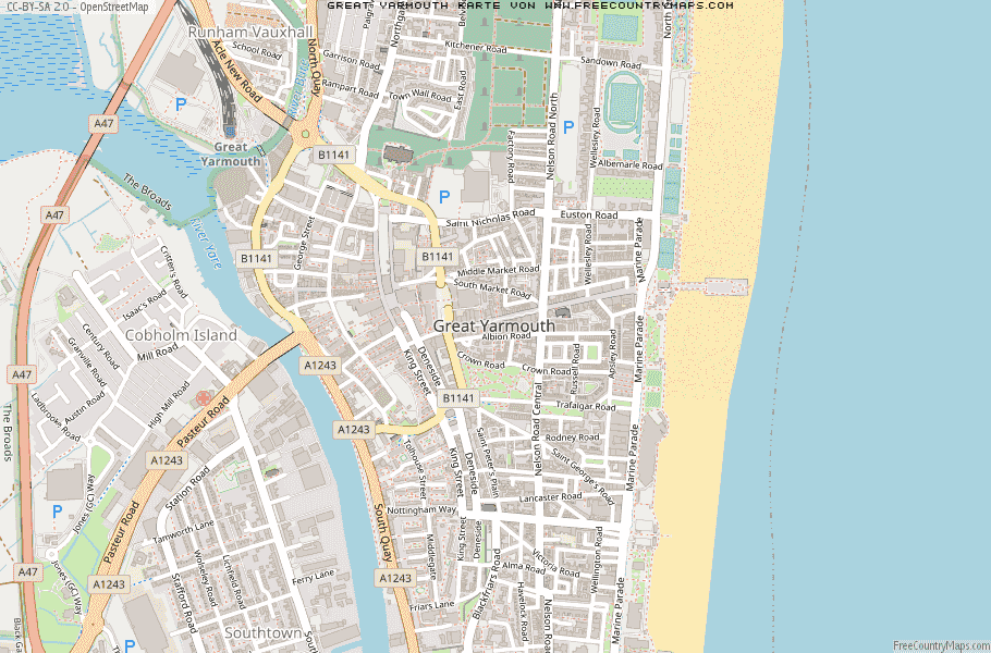Karte Von Great Yarmouth Vereinigtes Knigreich