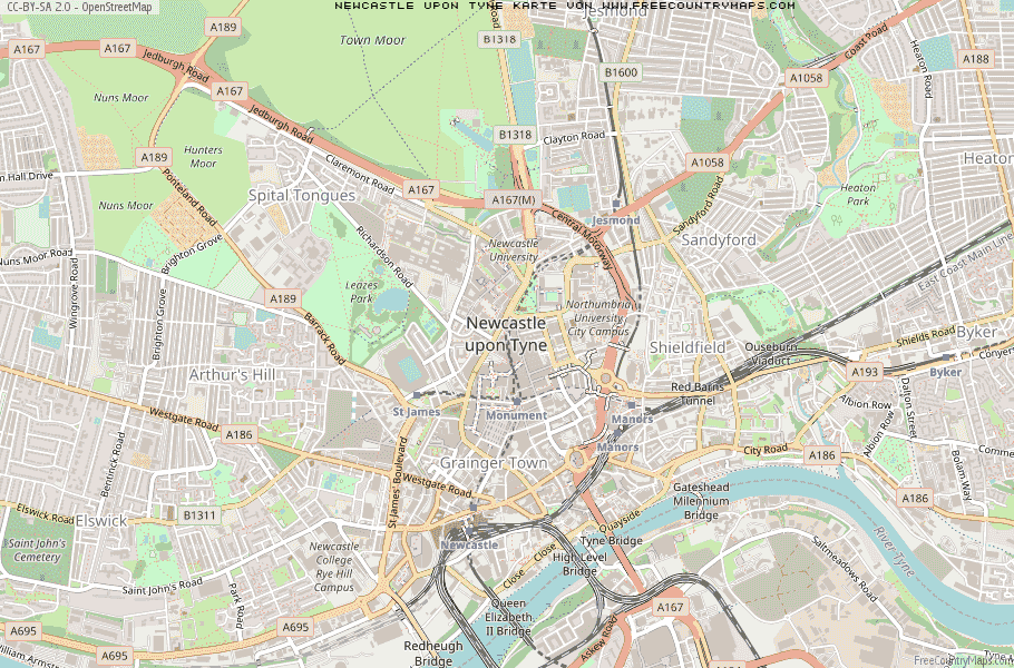 Karte Von Newcastle upon Tyne Vereinigtes Knigreich