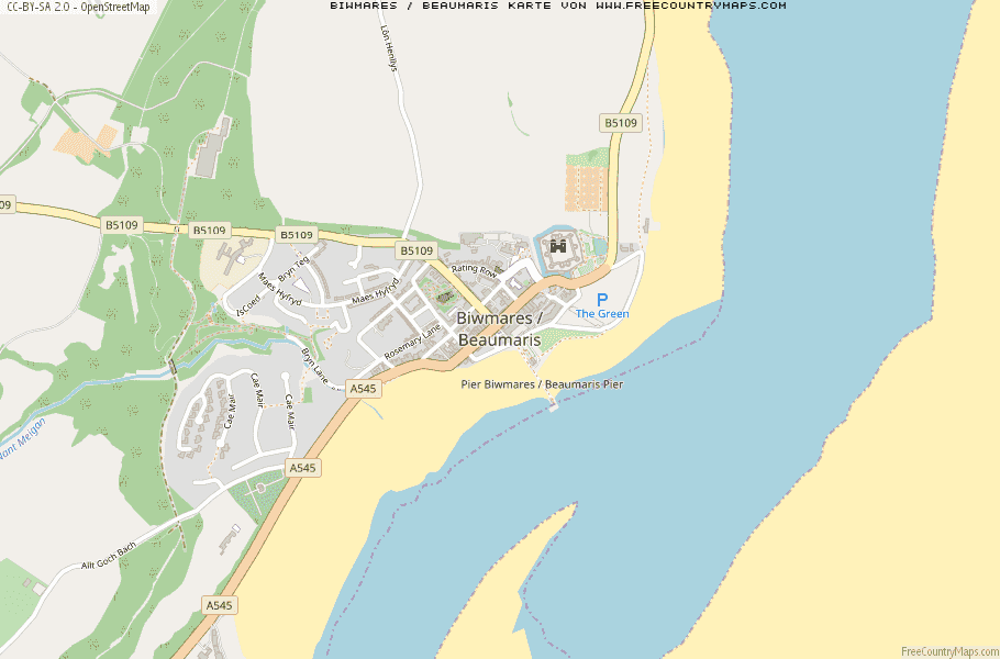 Karte Von Biwmares / Beaumaris Vereinigtes Knigreich
