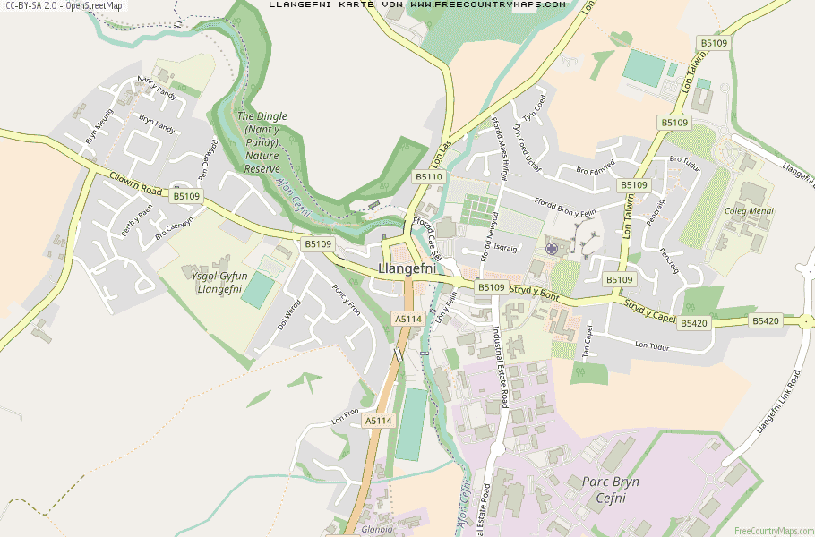 Karte Von Llangefni Vereinigtes Knigreich