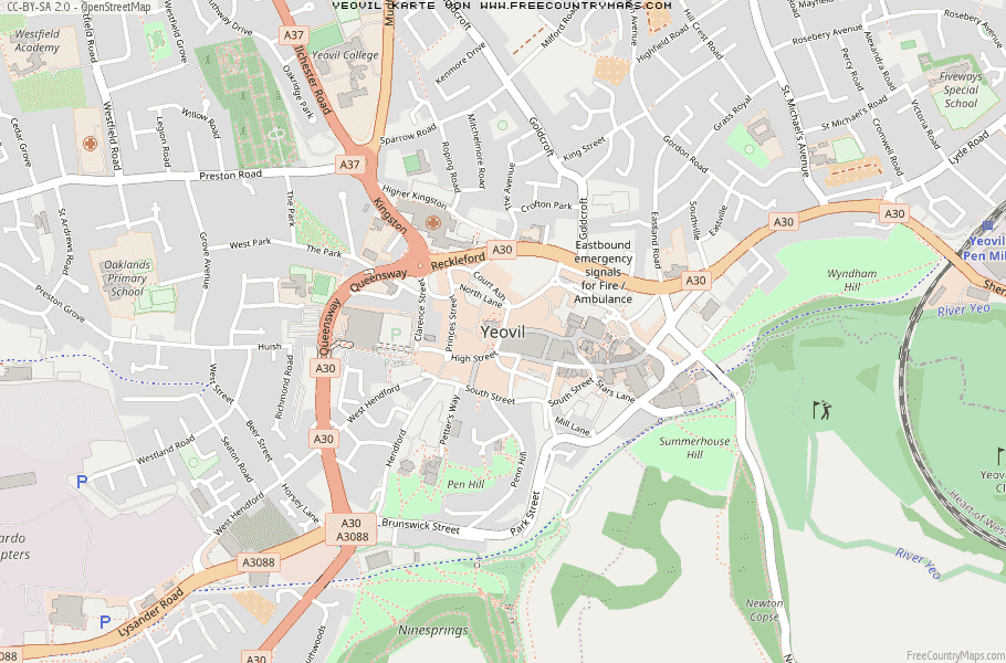 Karte Von Yeovil Vereinigtes Knigreich
