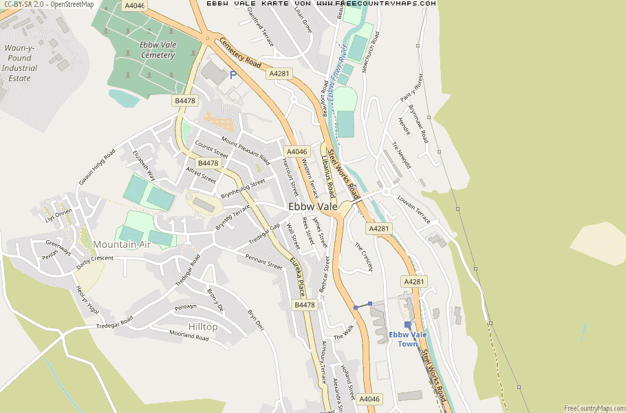 Karte Von Ebbw Vale Vereinigtes Knigreich