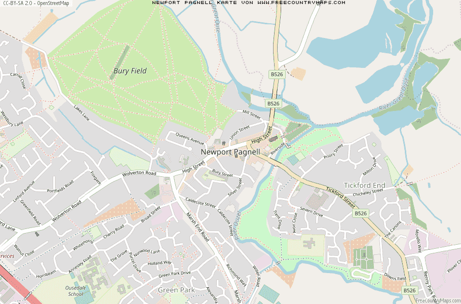 Karte Von Newport Pagnell Vereinigtes Knigreich