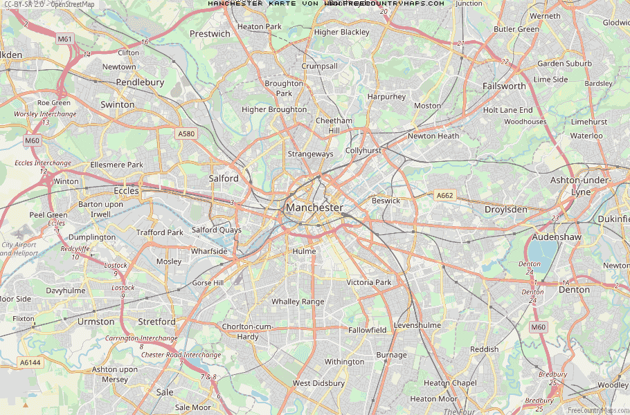 Karte Von Manchester Vereinigtes Knigreich
