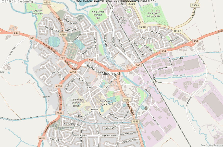 Karte Von Middlewich Vereinigtes Knigreich